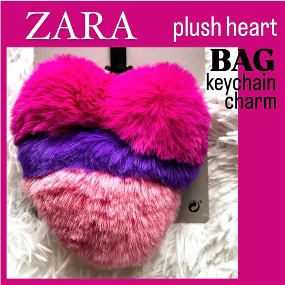 NWT ZARA HEART KEYRING BAG CHARM FUR *Hot Pink *Purple *Pink - Picture 2 of 10